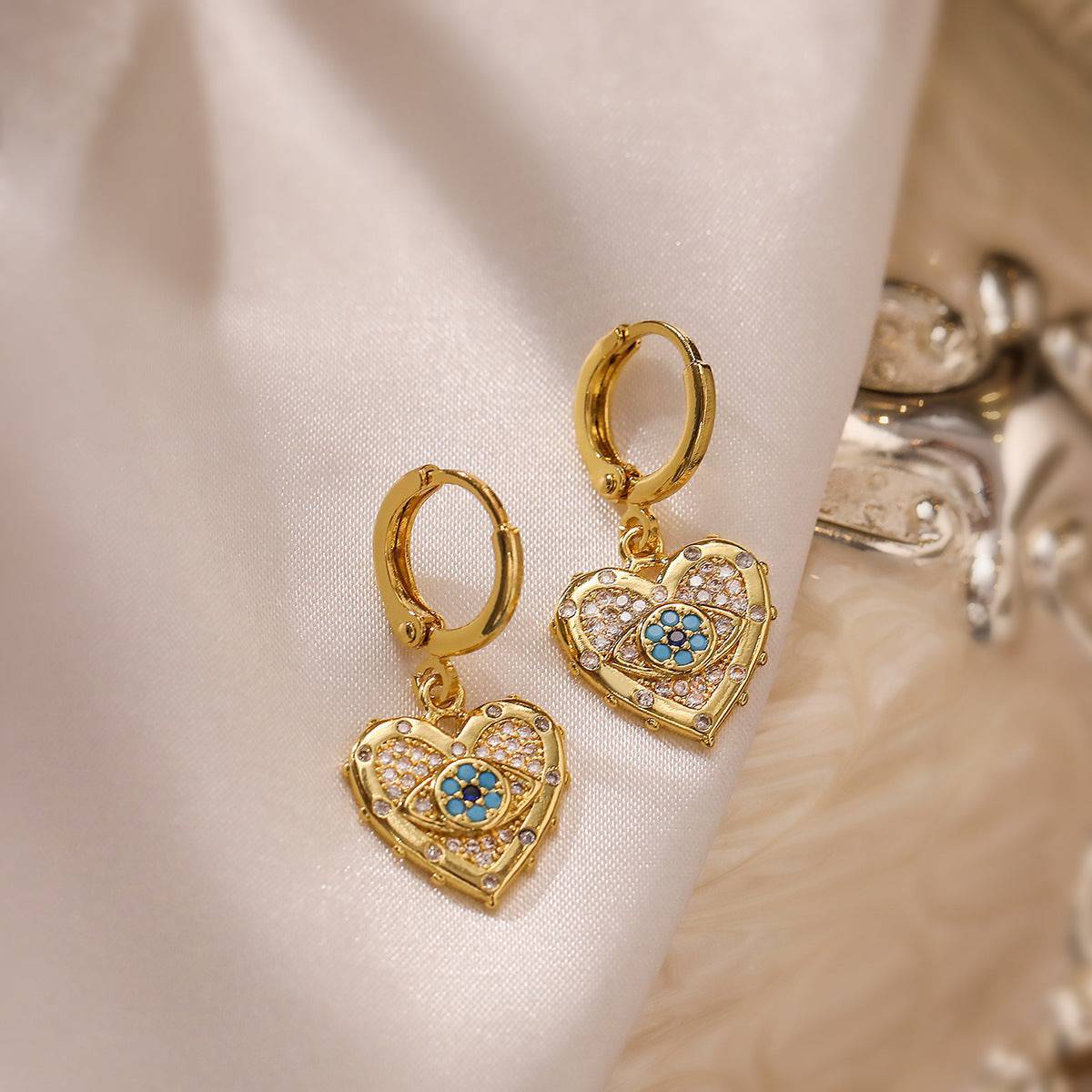 Heart-Shaped Zircon Pendant Necklace and Earrings Set – Copper Plated with Real Gold Finish for a Timeless, Elegant Look - All Inclusive Family Treasures