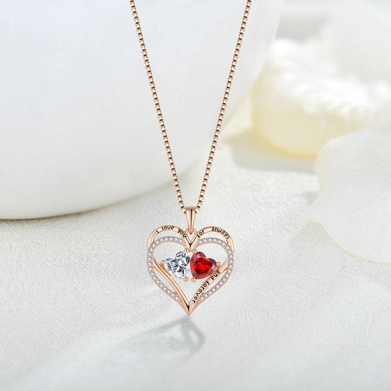 Silver Double Love Heart Necklace – Romantic Rhinestone Jewelry Gift - All Inclusive Family Treasures