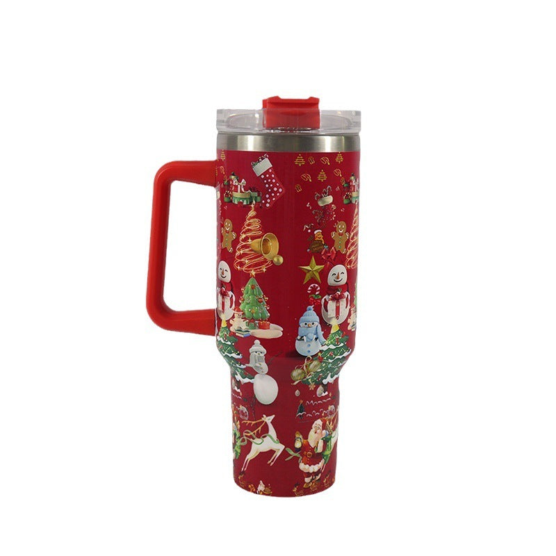 Festive Sip & Go: Christmas Pattern Stainless Steel Tumbler
