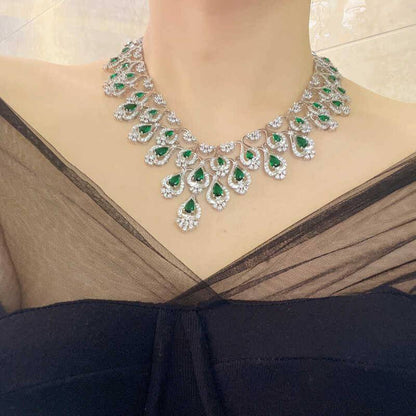 Luxurious Green Zircon Necklace & Earrings Set – Perfect Evening Dress Accessories for a Glamorous Look - All Inclusive Family Treasures