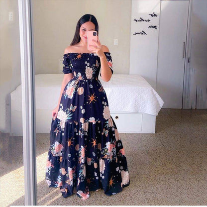 Women's Off-Shoulder Long Dress – Elegant Floral Design for Every Occasion - All Inclusive Family Treasures