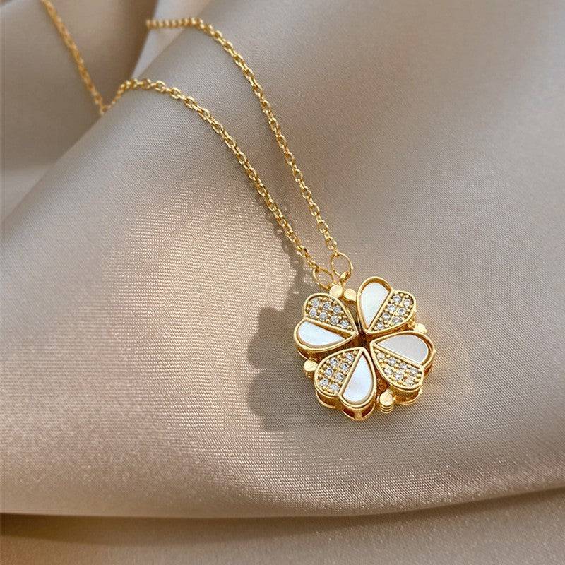 Luxury Four-Leaf Clover Pendant Necklace – Crystal Heart Jewelry for Women - All Inclusive Family Treasures