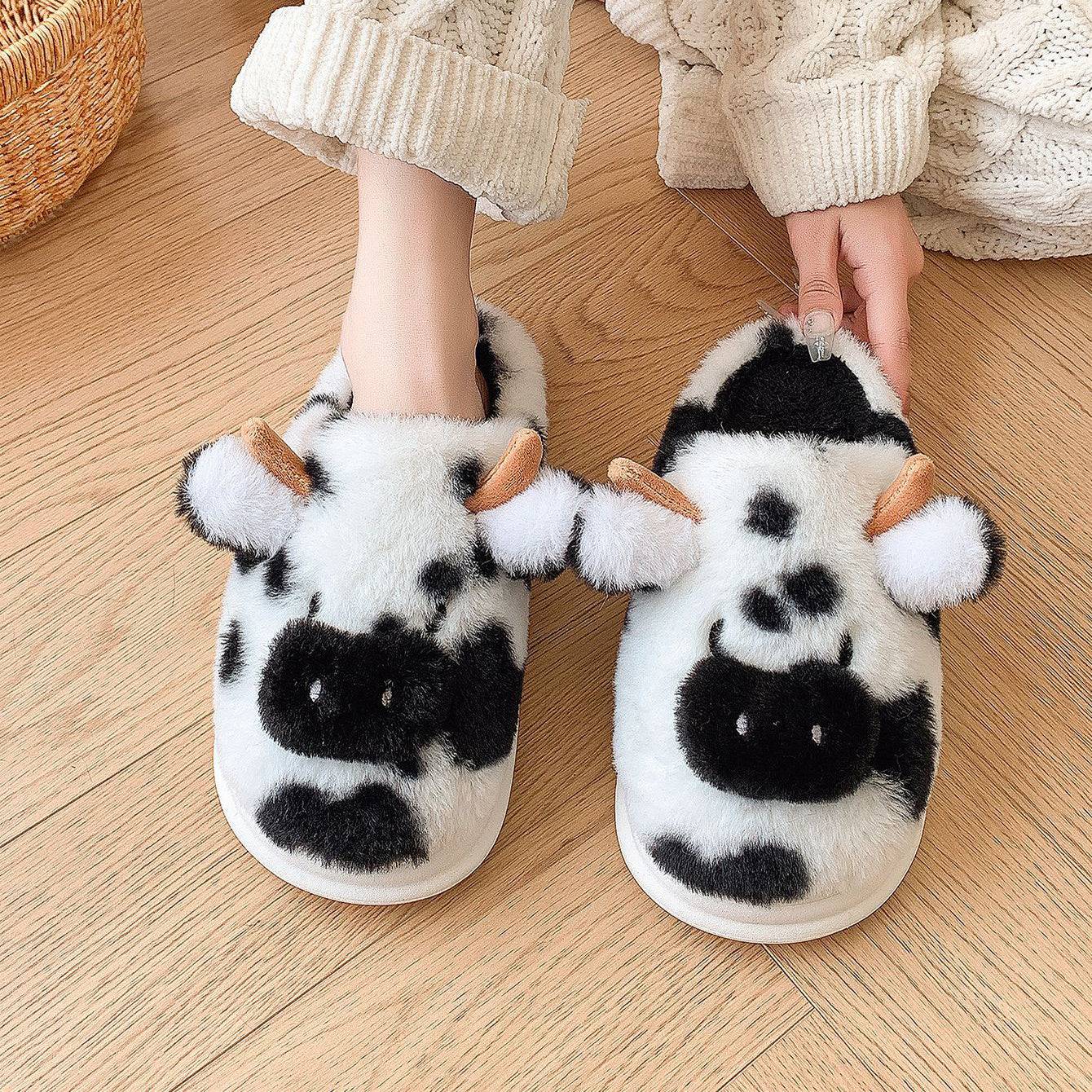 Adorable Comfort: Cute Cartoon Cow Plush Slippers - All Inclusive Family Treasures