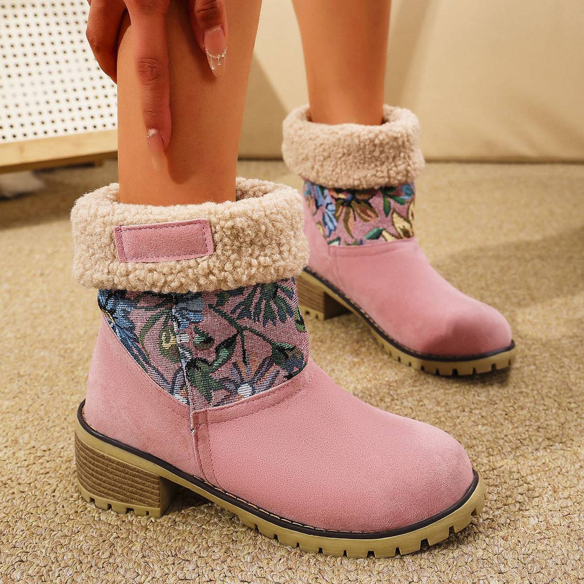 Floral Embroidered Winter Snow Boots – Ethnic Style with Warm Plush Lining - All Inclusive Family Treasures