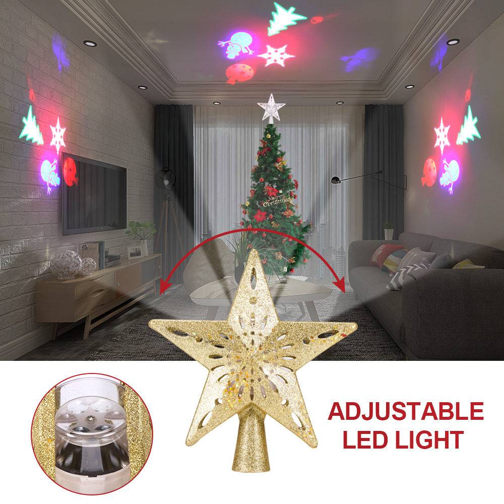 Glittering LED Christmas Tree Topper Star with Snowflake Projector – Magical Holiday Light Display - All Inclusive Family Treasures