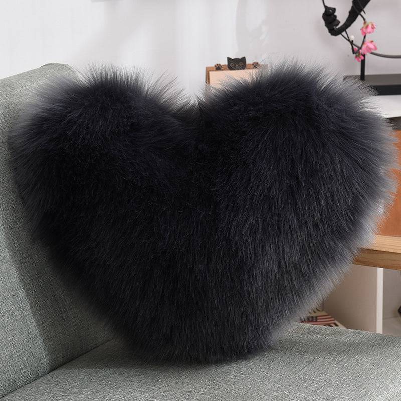 Luxurious Heart-Shaped Long Plush Decorative Throw Pillow – Fluffy Shaggy Cushion Cover for Sofa or Bed - All Inclusive Family Treasures