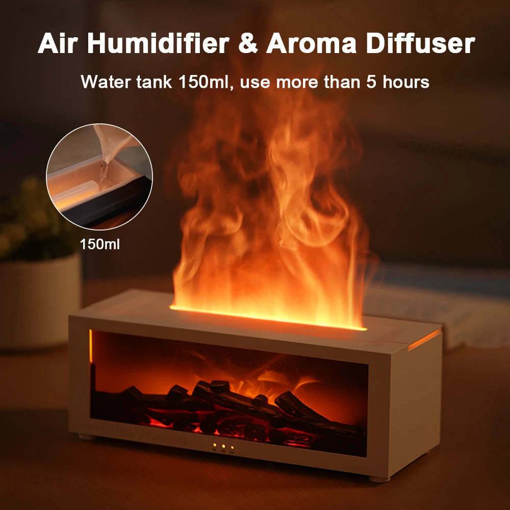 Flame Aromatherapy Machine - 3D Fireplace Essential Oil Diffuser with Large Fog Volume and Colorful LED Lights - All Inclusive Family Treasures