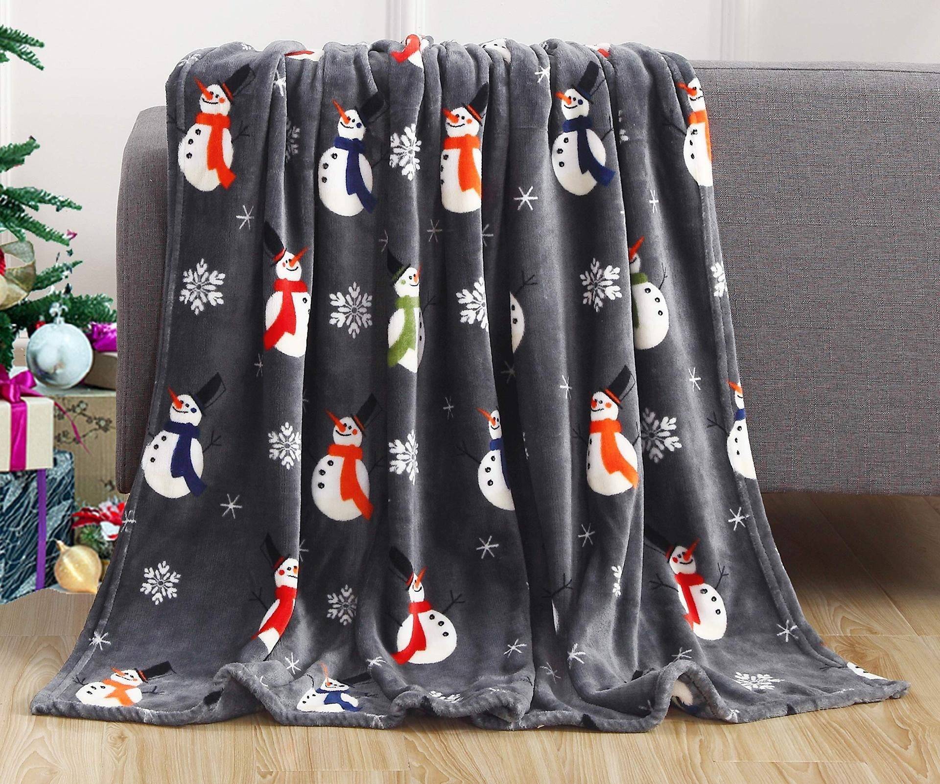 Cozy Christmas Flannel Blanket – Festive Elk, Snowman & Santa Prints for Warm Winter Nights - All Inclusive Family Treasures