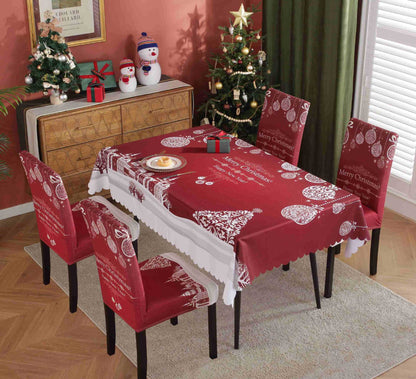 Festive Waterproof & Oil-Proof Christmas Tablecloth Set – Elegant Holiday Dining Decor with Chair Covers - All Inclusive Family Treasures