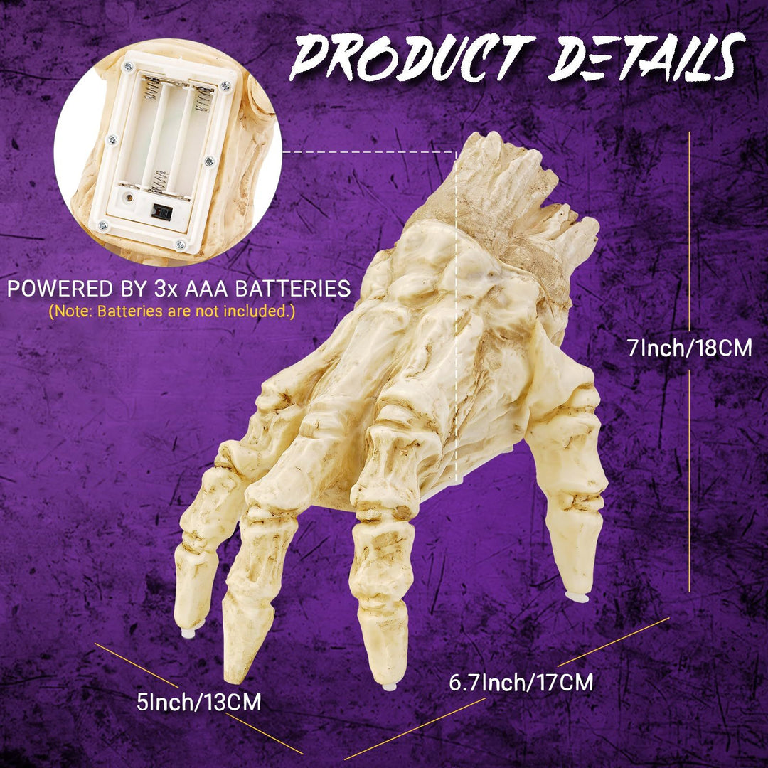 Crawling Zombie Hand with Lights & Sound – Animated Halloween Prop