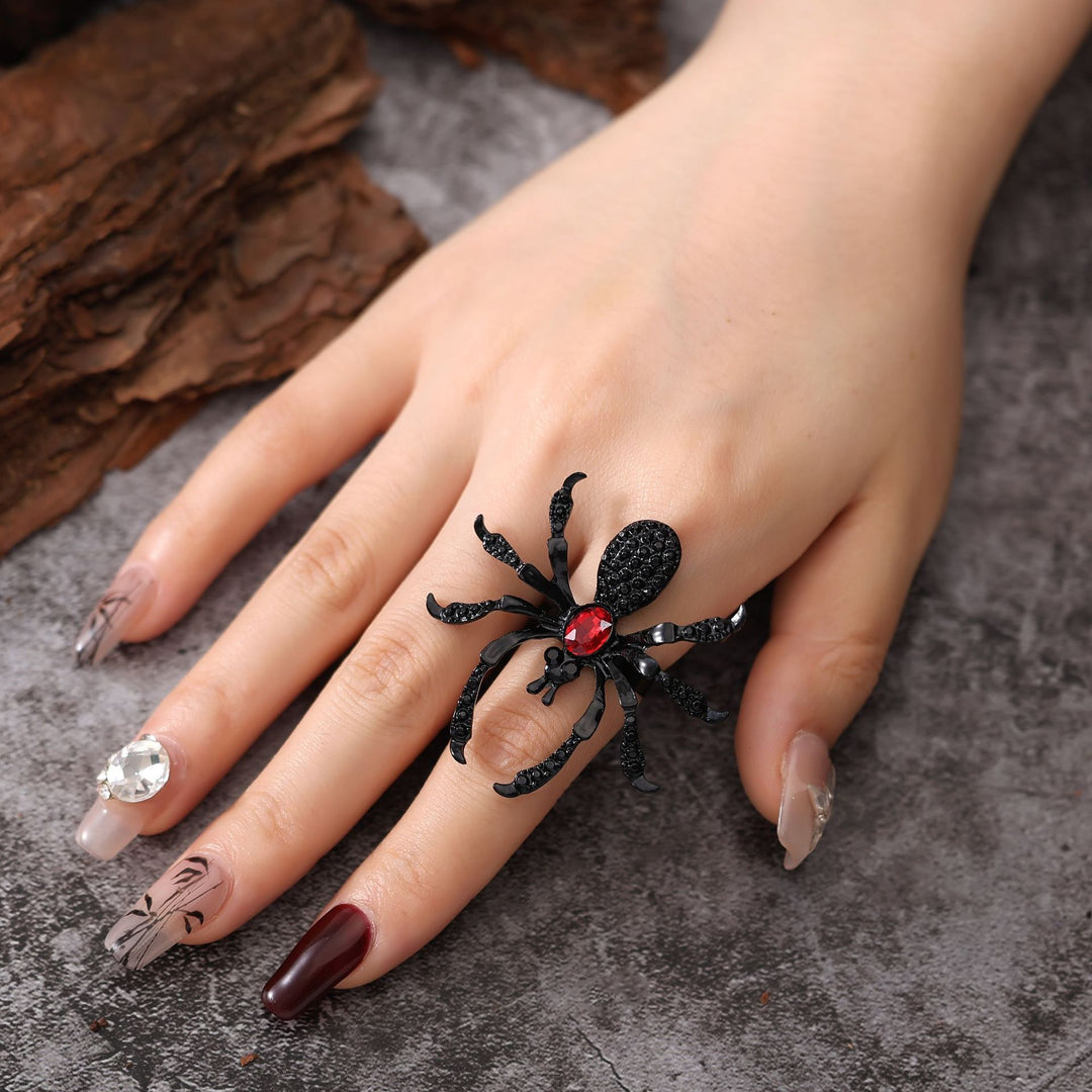 Glamorous Gothic Spider Ring with Rhinestones – Halloween Statement Jewelry