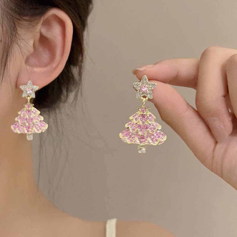 Micro-inlaid Christmas Tree Earrings Female Design Fashion - All Inclusive Family Treasures