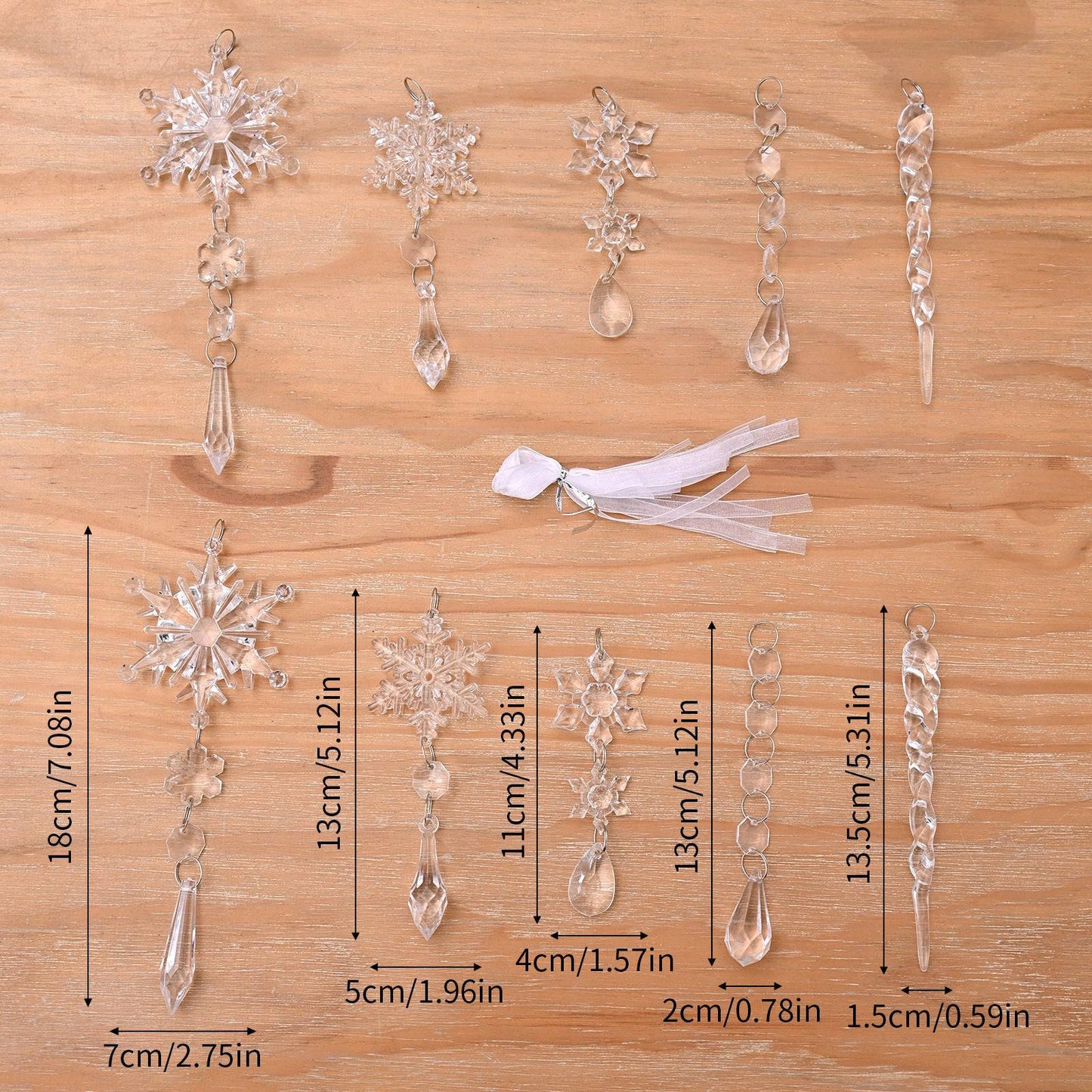 Acrylic Snowflake & Icicle Christmas Tree Ornaments – Set of 10 Elegant Hanging Pendants - All Inclusive Family Treasures