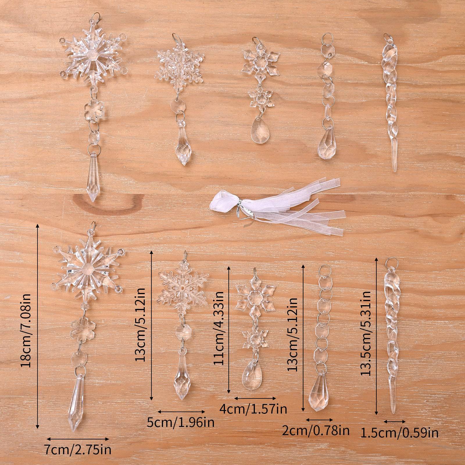 Acrylic Snowflake & Icicle Christmas Tree Ornaments – Set of 10 Elegant Hanging Pendants - All Inclusive Family Treasures