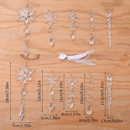 Acrylic Snowflake & Icicle Christmas Tree Ornaments – Set of 10 Elegant Hanging Pendants - All Inclusive Family Treasures