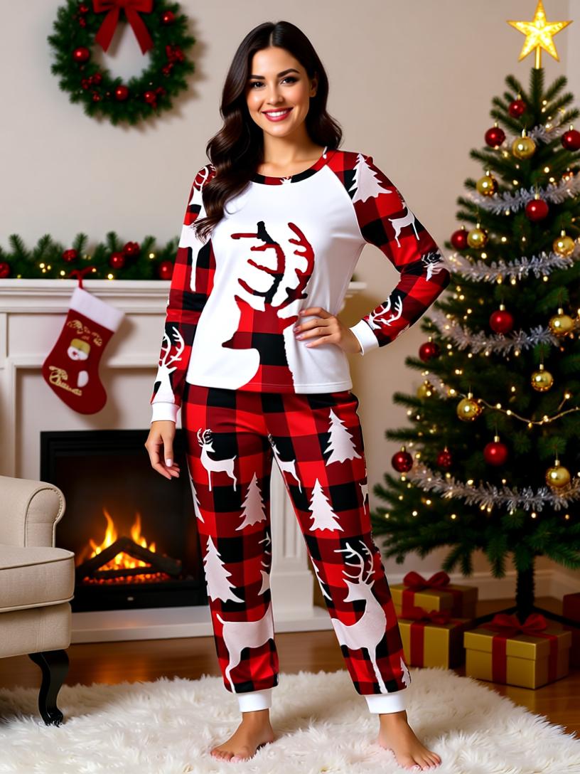 Cozy Christmas Deer Head Print Matching Family Pajamas - Perfect for Holiday Fun!
