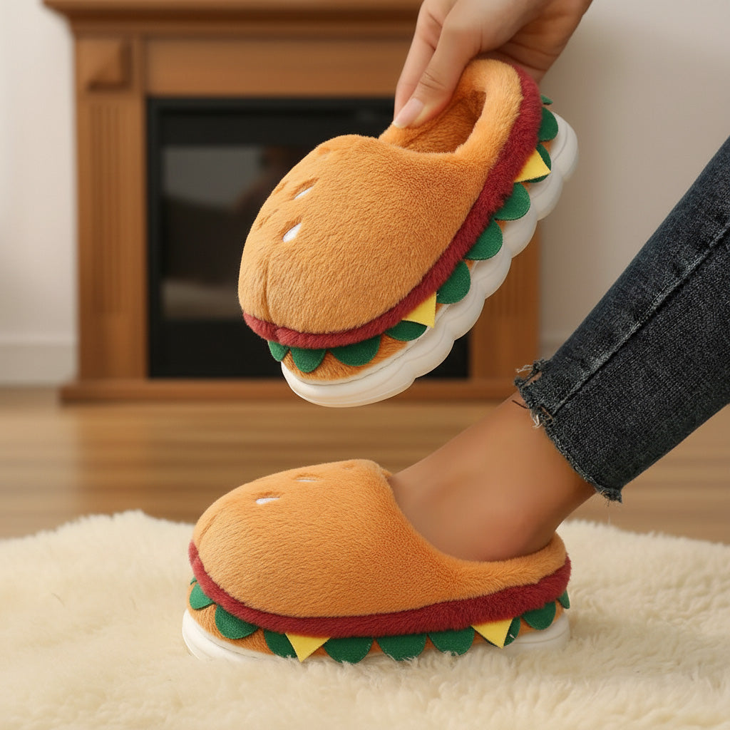 Burger Bliss Plush Slippers – Cozy, Fun & Oh-So-Adorable!