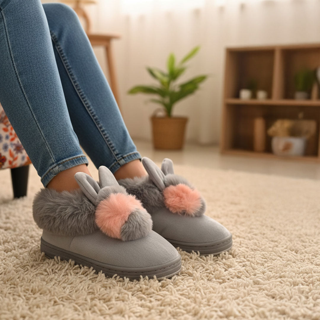 Bunny Bliss Plush Platform Slippers