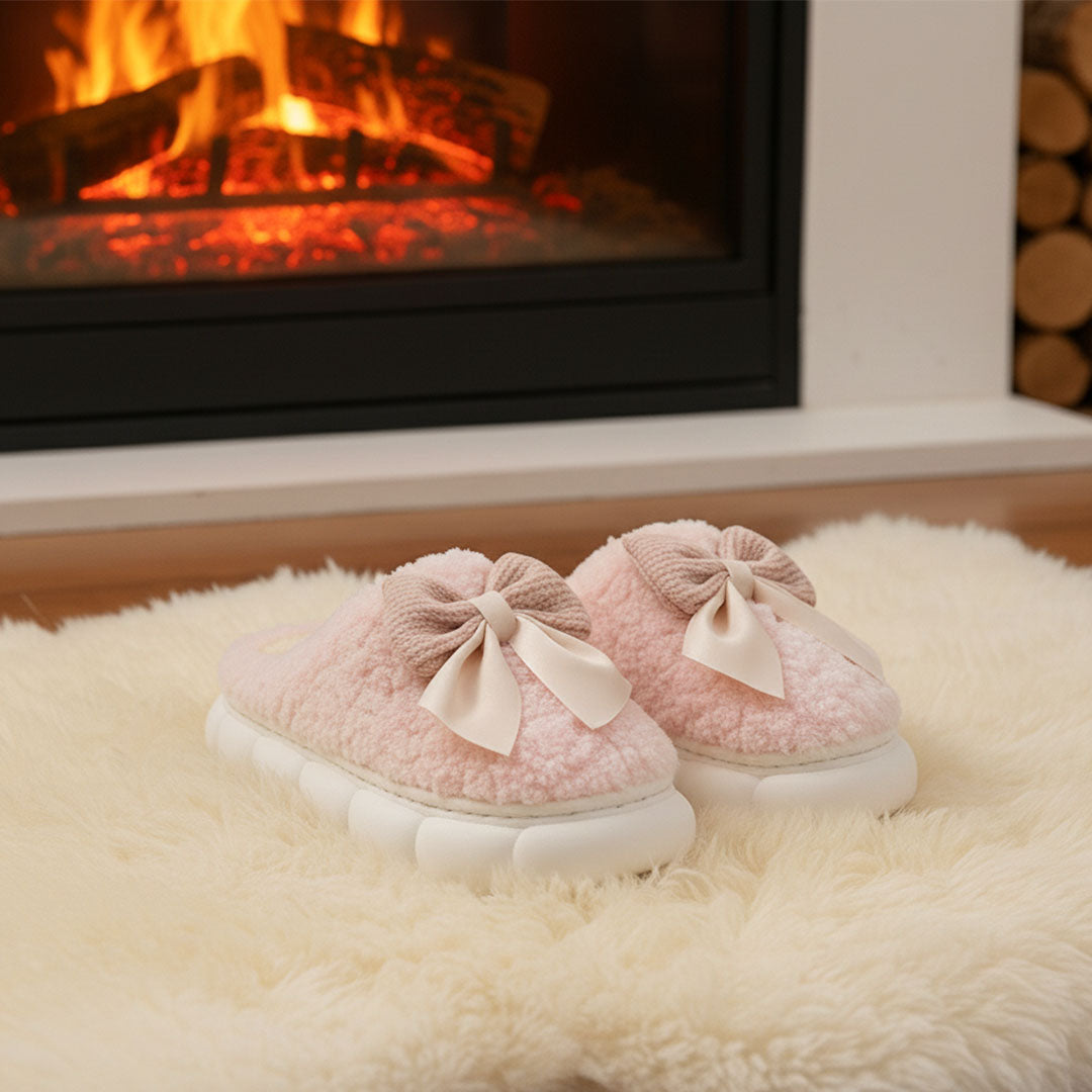 Indulge in Cozy Elegance with Plush Bow Slippers!