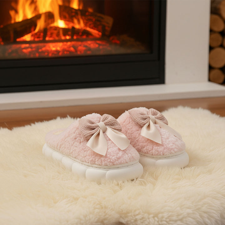 Indulge in Cozy Elegance with Plush Bow Slippers!