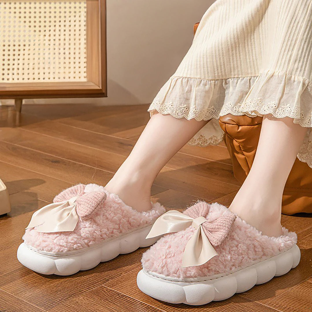 Indulge in Cozy Elegance with Plush Bow Slippers!