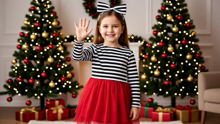 Adorable Santa Claus Striped Dress with Bow - Perfect for Holiday Fun!