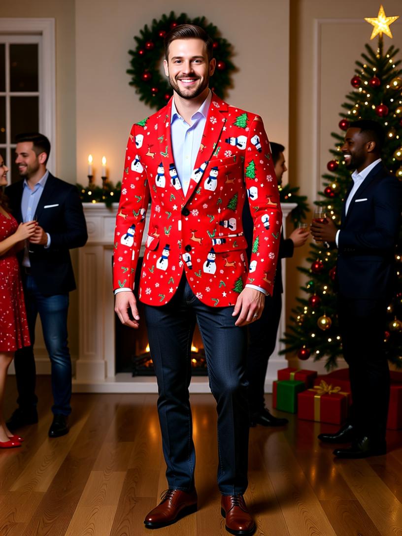 Festive Holiday Suit - Christmas & New Year Snowman Blazer for Men