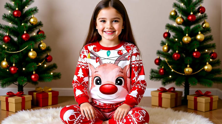 Festive Family Christmas Pajama Set - Matching Reindeer Print Home Wear for Parent and Child