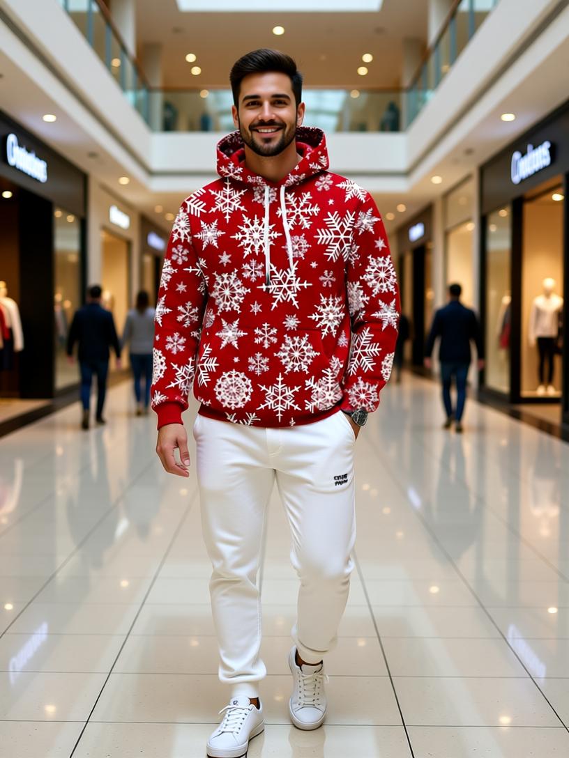 Men's Snowflake Hoodie - Festive Casual Pullover for the Holiday Season