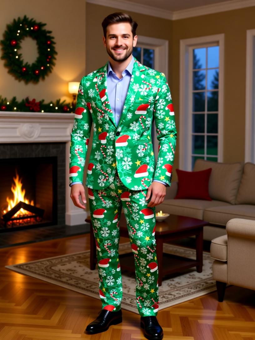 Men's Christmas Suit - Festive Holiday Blazer and Pants Set