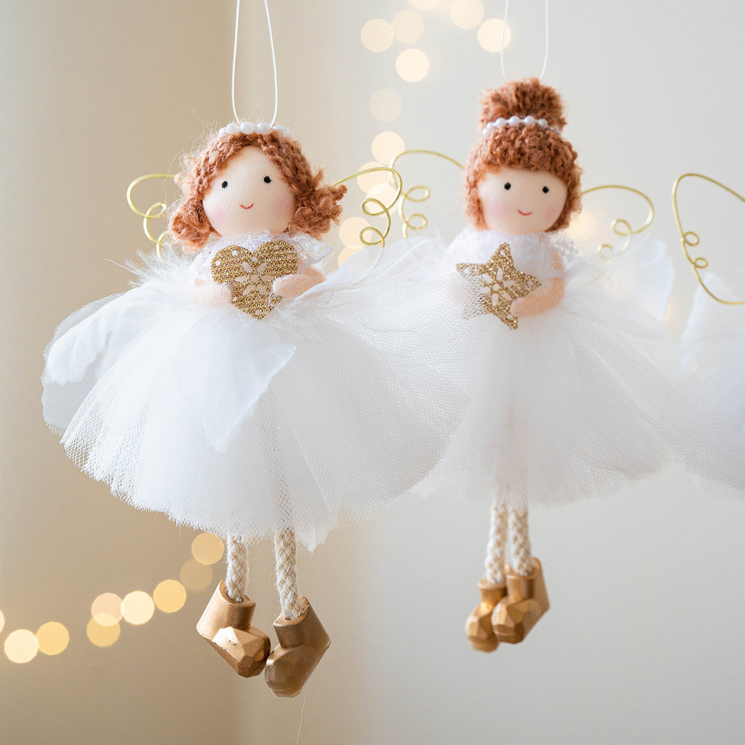 Golden Wings & White Whispers: Christmas Angel Girl Ornaments