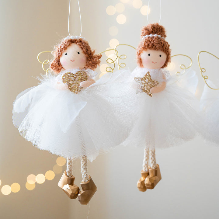 Golden Wings & White Whispers: Christmas Angel Girl Ornaments
