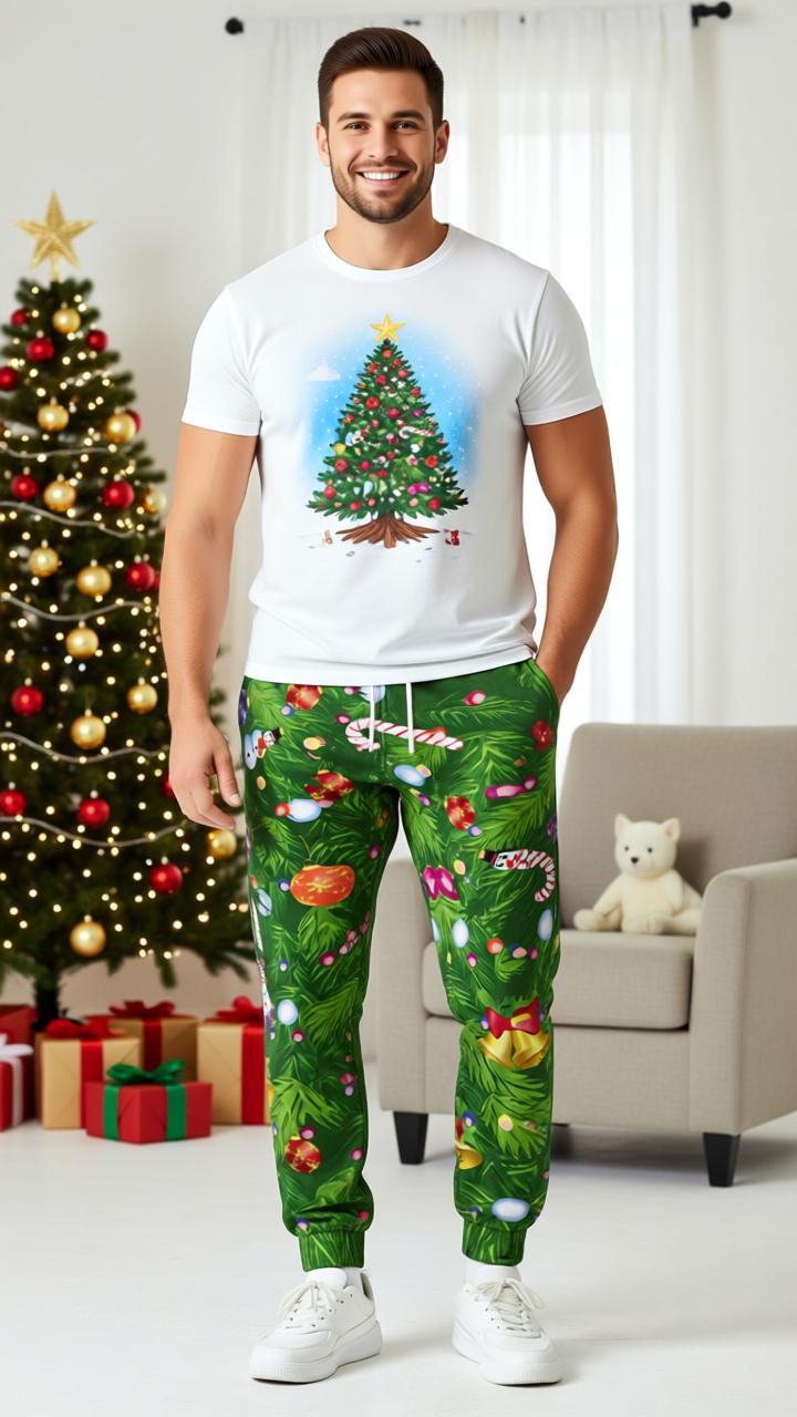Men’s Christmas Printed Sweatpants – Festive Holiday Joggers with Snowman, Santa, and Reindeer Designs