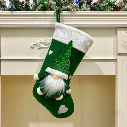 Festive Christmas Gnome Stocking with Sequins – Whimsical Holiday Charm - All Inclusive Family Treasures