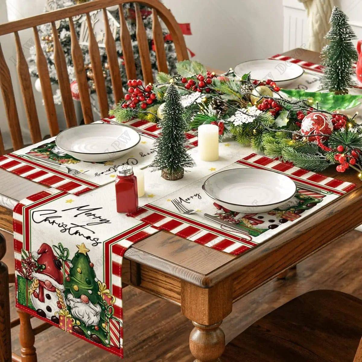 Merry Christmas Insulated Placemat Set – Anti-Scald, Holiday Dining Decor with Gnome and Tree Design - All Inclusive Family Treasures