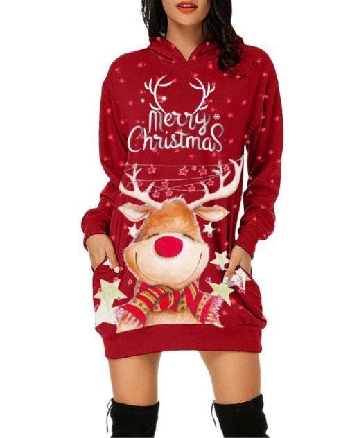 Festive Reindeer Hooded Christmas Dress - Cozy & Stylish for the Holidays! - All Inclusive Family Treasures