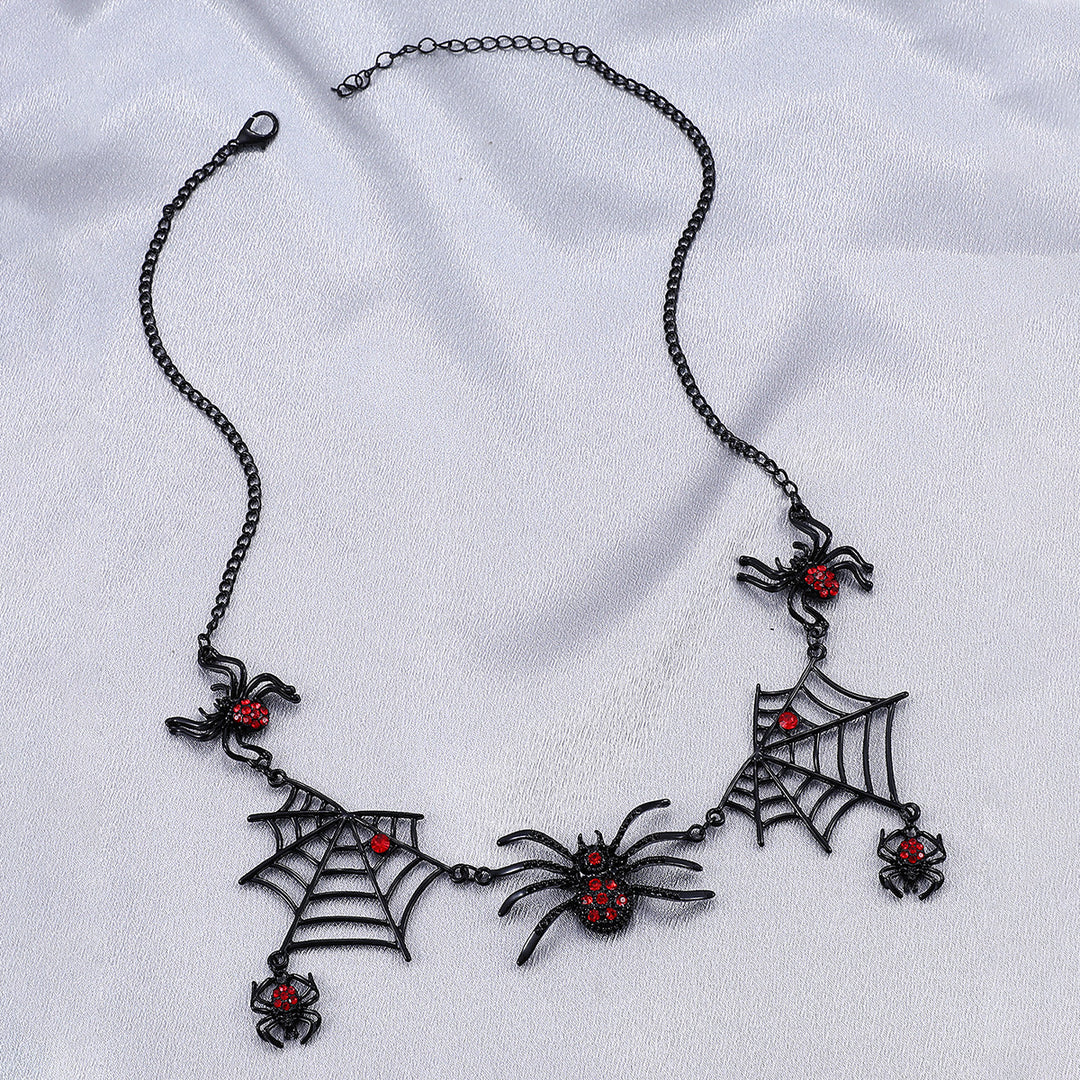 Gothic Spider & Web Statement Necklace – Halloween Edition