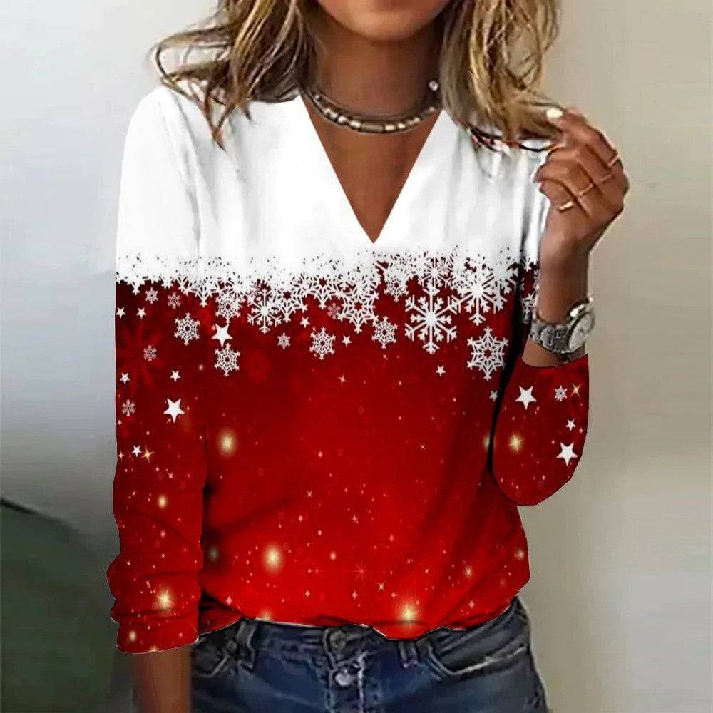 Festive Women’s V-Neck Long Sleeve T-Shirt – Christmas Edition - All Inclusive Family Treasures