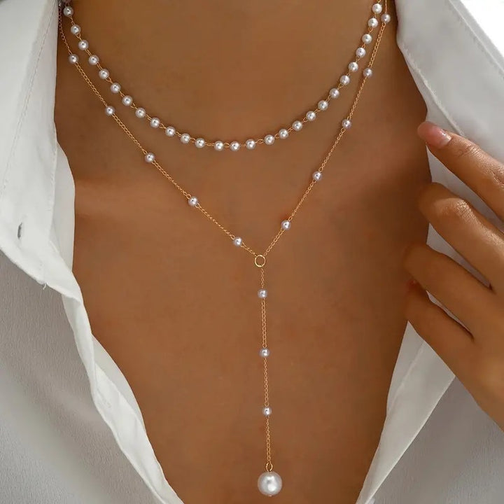Grace in Layers – Pearl Double Layer Twin Pearl Necklace