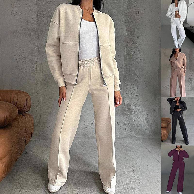 Women's Zipper Jacket & Wide-Leg Pants Two-Piece Set – Sporty Elegance Redefined - All Inclusive Family Treasures