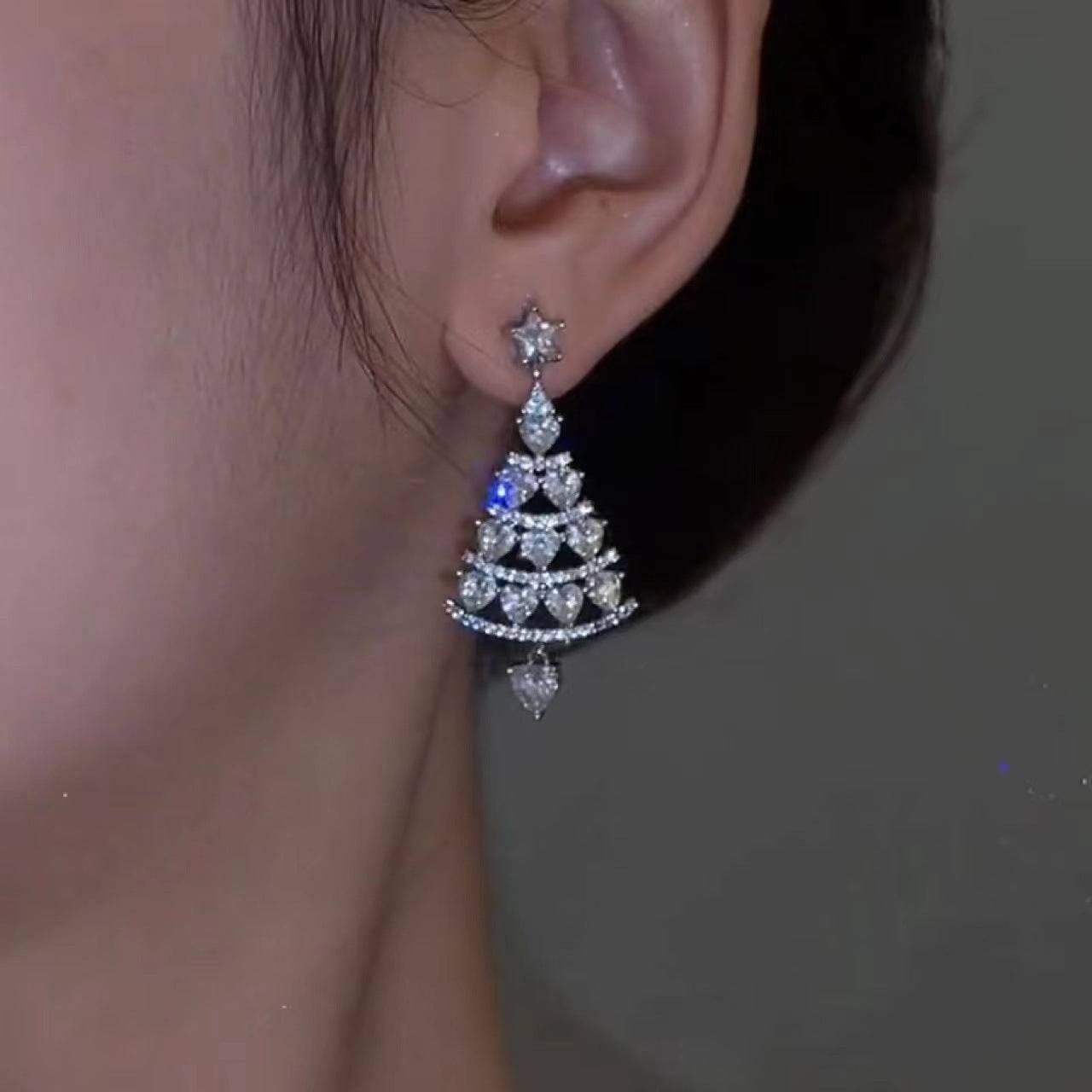 Elegant Crystal Christmas Tree Earrings – Sparkle with Holiday Glamour! - All Inclusive Family Treasures