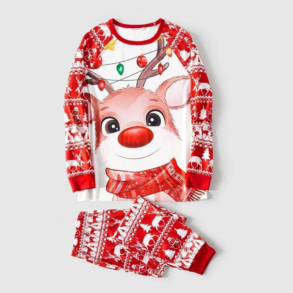 Festive Family Christmas Pajama Set - Matching Reindeer Print Home Wear for Parent and Child - All Inclusive Family Treasures