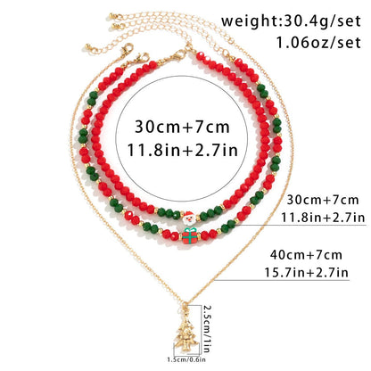 Festive Beaded Christmas Necklace Set – Holiday Charm with Snowman & Crystal Accents - All Inclusive Family Treasures