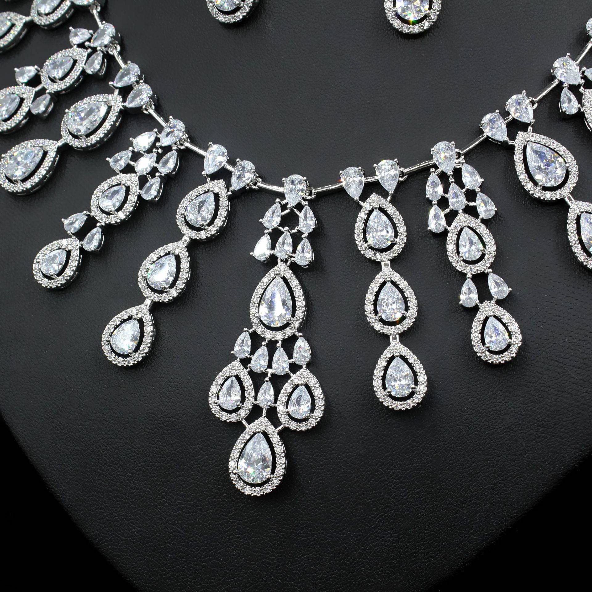 Exquisite Water Drop Zircon Necklace and Earrings Set – A Glamorous Statement for Special Occasions - All Inclusive Family Treasures