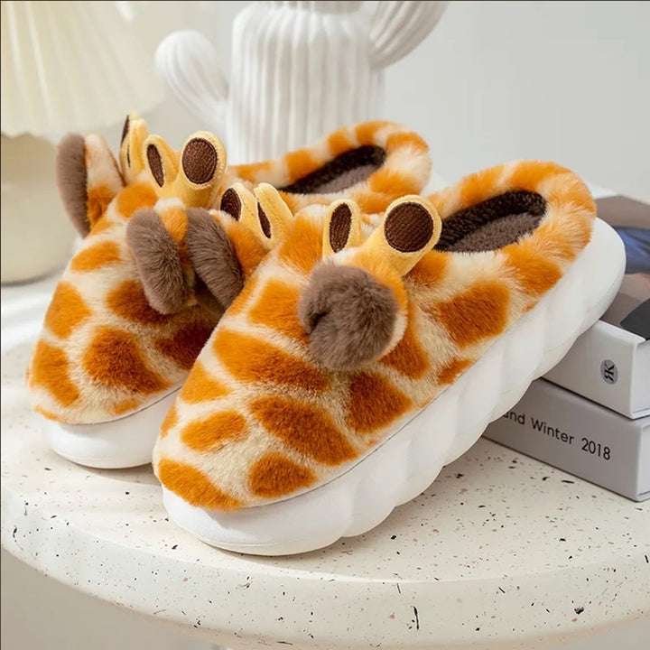 Cozy Giraffe Plush Slippers – Thick Sole Comfort for Autumn & Winter