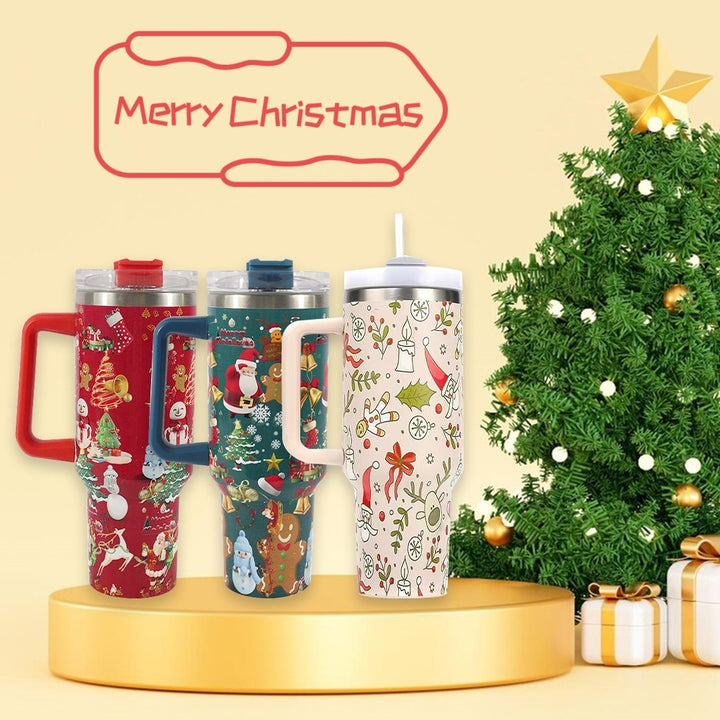 Festive Sip & Go: Christmas Pattern Stainless Steel Tumbler
