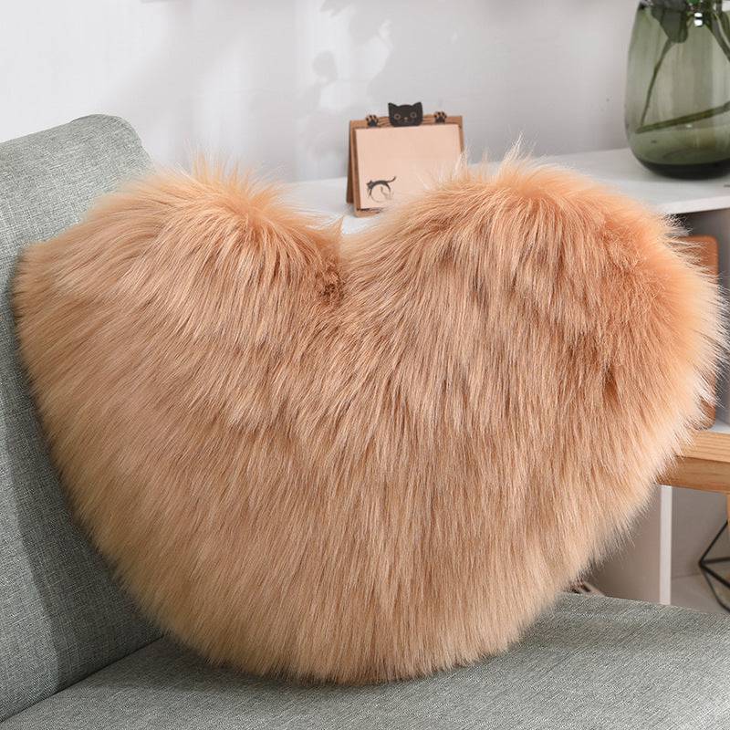 Luxurious Heart-Shaped Long Plush Decorative Throw Pillow – Fluffy Shaggy Cushion Cover for Sofa or Bed - All Inclusive Family Treasures