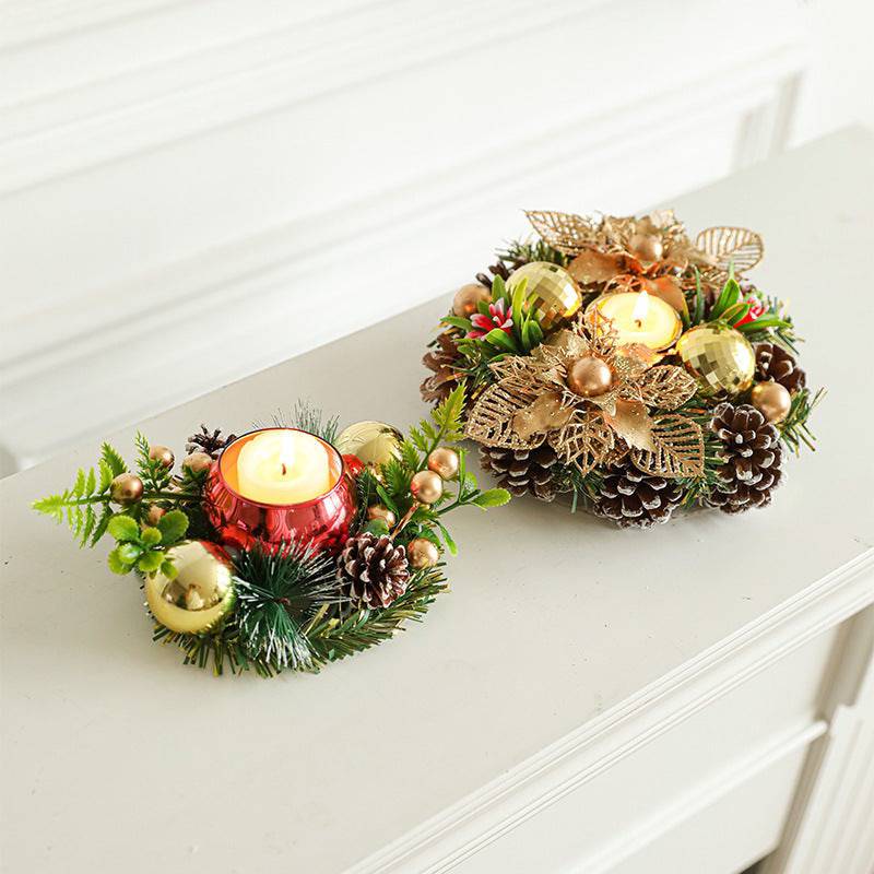 Elegant Christmas Candle Holder Wreath – Festive Pinecone & Faux Greenery Decor - All Inclusive Family Treasures