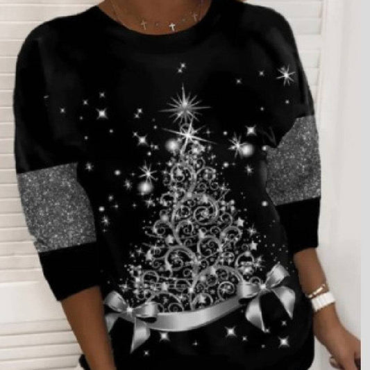 Sparkling Christmas Tree Print Loose Fit Top – Festive and Stylish Holiday Wear - All Inclusive Family Treasures