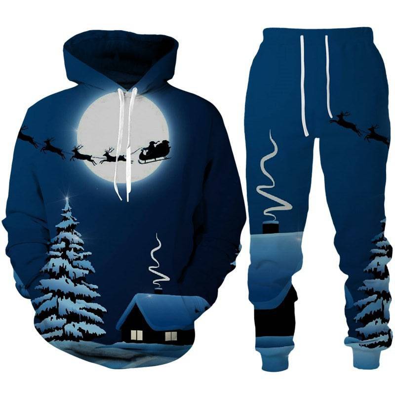 Festive Santa Claus 3D Printed Hoodie and Jogger Set - Cozy Christmas Sportswear - All Inclusive Family Treasures